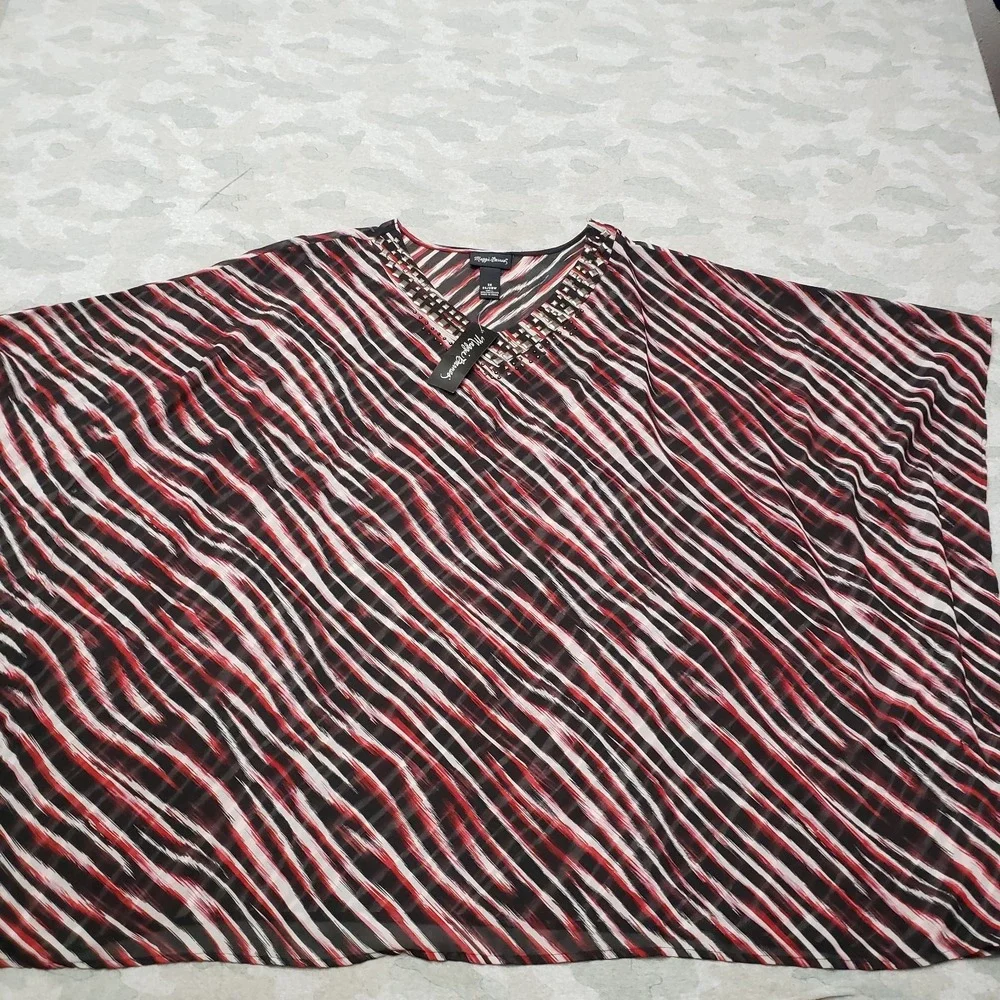 Maggie Barnes Pancho Womens 3X‎ Black V-Neck NWT Striped